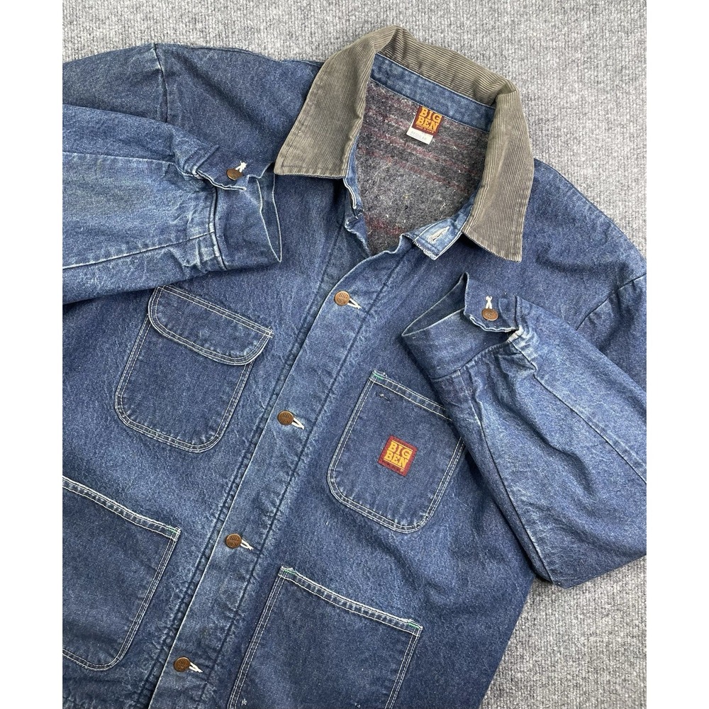 Vintage Wrangler Big Ben Denim Chore Coat Jacket Mens 46 Blanket Lined USA